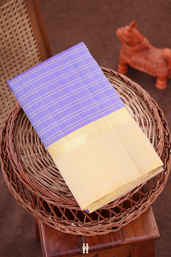 Kanchipuram Silk Saree In Violet With Checks Design
