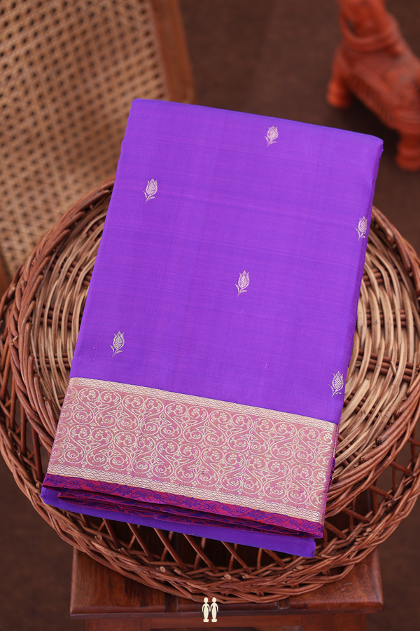 Kanchipuram Silk Saree In Violet With Floral Buttas