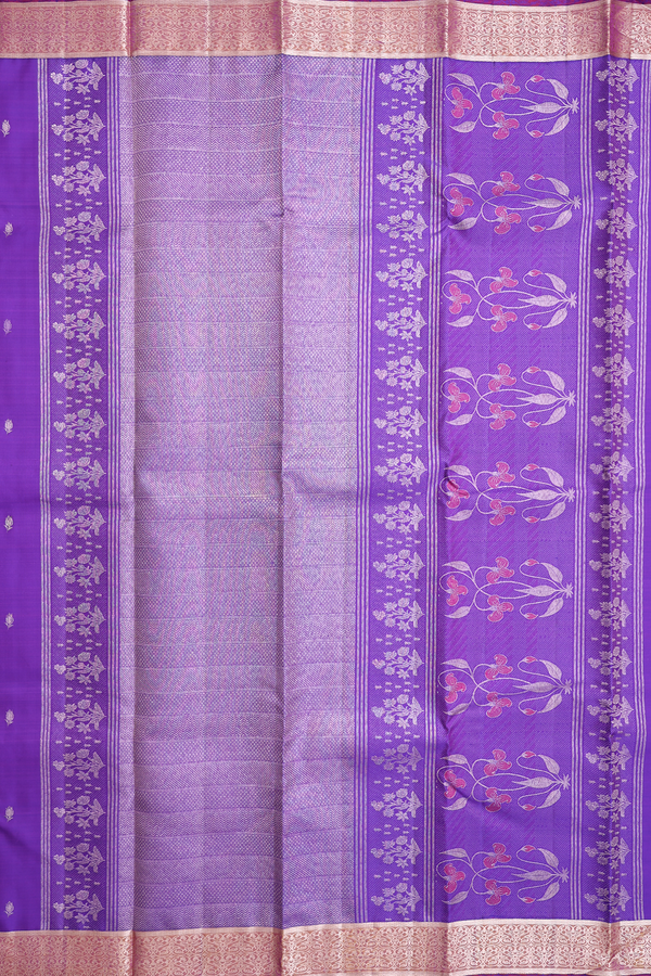 Kanchipuram Silk Saree In Violet With Floral Buttas