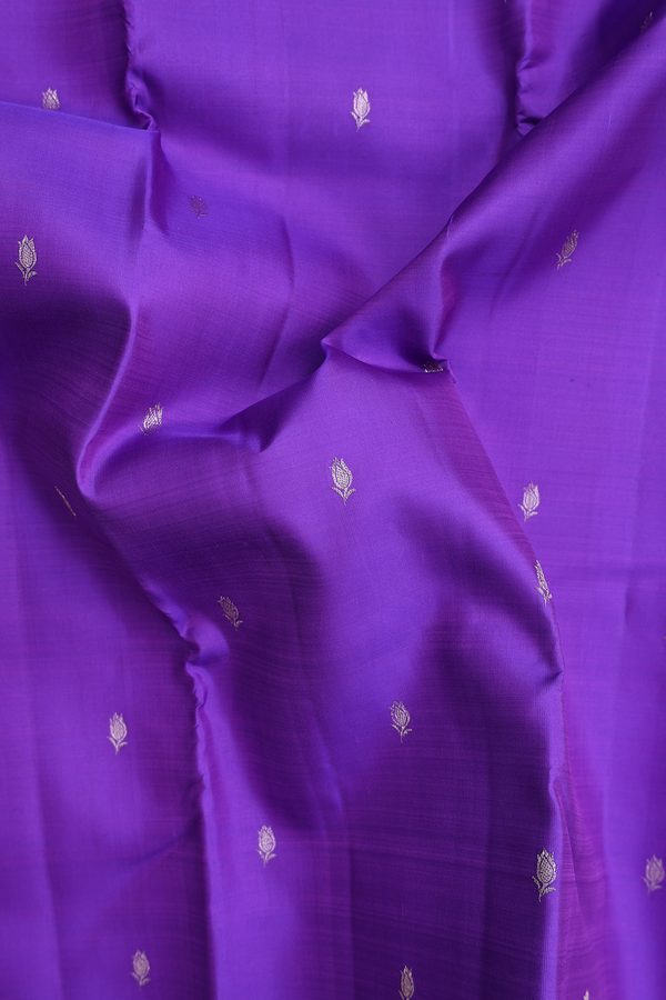Kanchipuram Silk Saree In Violet With Floral Buttas