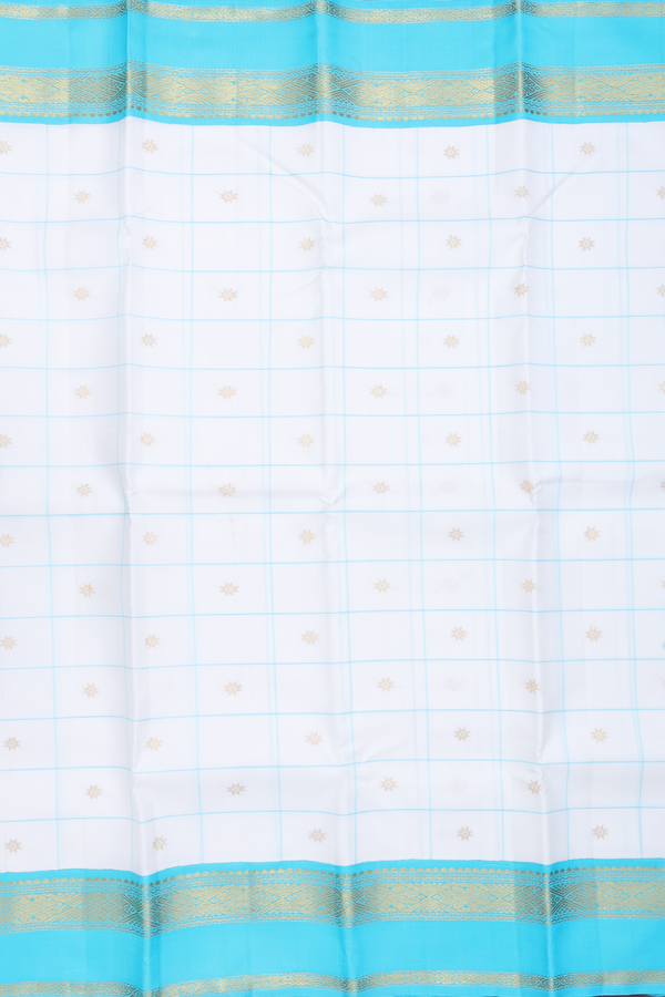Kanchipuram Silk Saree In White Along Checks With Buttas