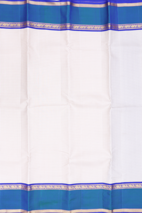 Kanchipuram Silk Saree In White And Brown With Checks Design