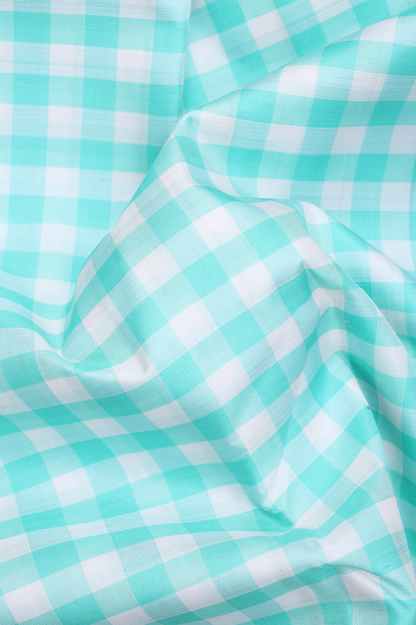 Kanchipuram Silk Saree In White And Green With Checks Design