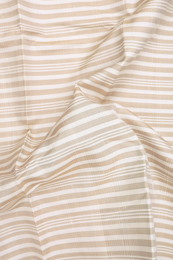 Kanchipuram Silk Saree In White And Khaki With Stripes Design