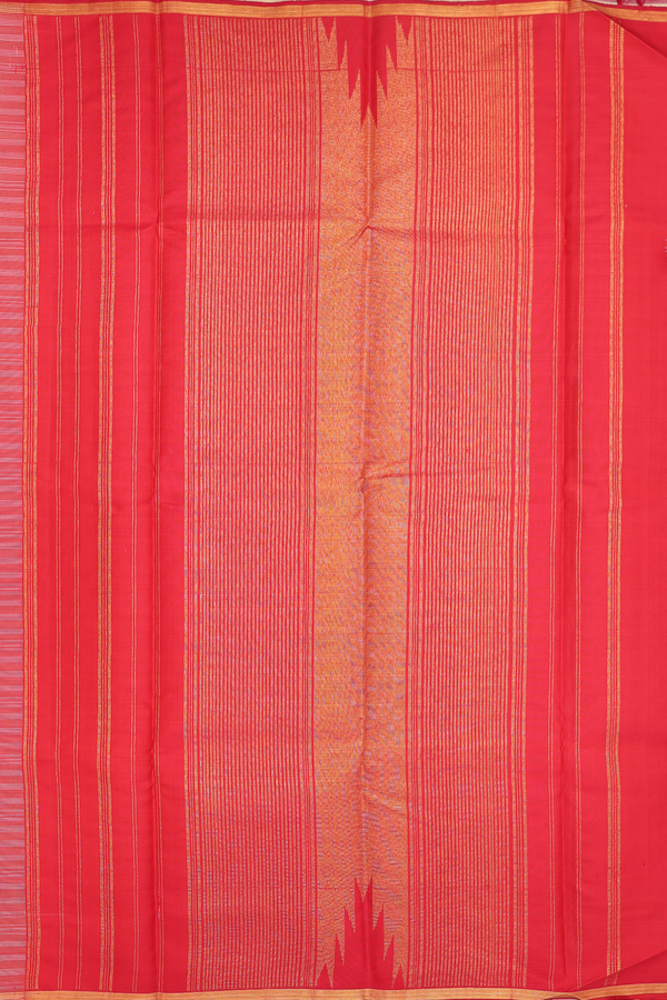 Kanchipuram Silk Saree In White And Khaki With Stripes Design
