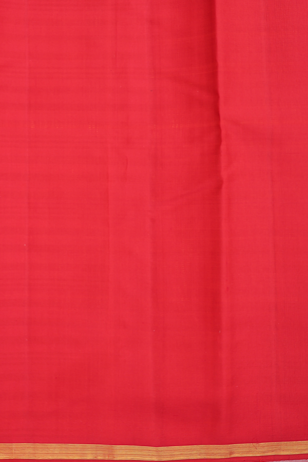Kanchipuram Silk Saree In White And Khaki With Stripes Design
