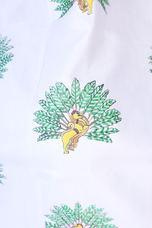 Kanchipuram Silk Saree In White Hand Painted Design