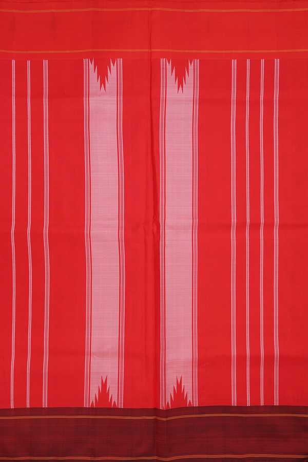 Kanchipuram Silk Saree In White With Block Printed Design