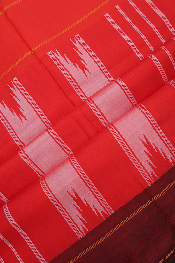 Kanchipuram Silk Saree In White With Block Printed Design