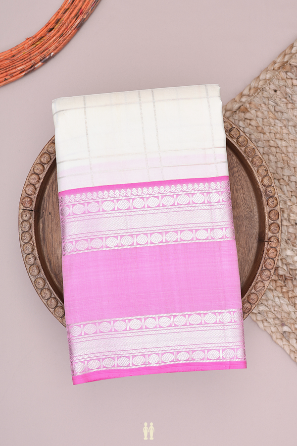 Kanchipuram Silk Saree In White With Checks Design