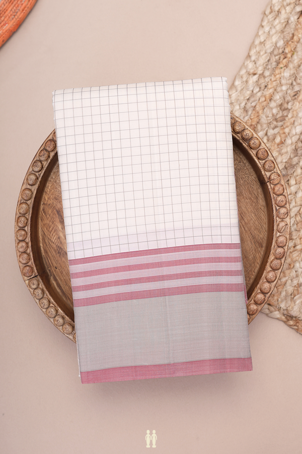 Kanchipuram Silk Saree In White With Checks Design