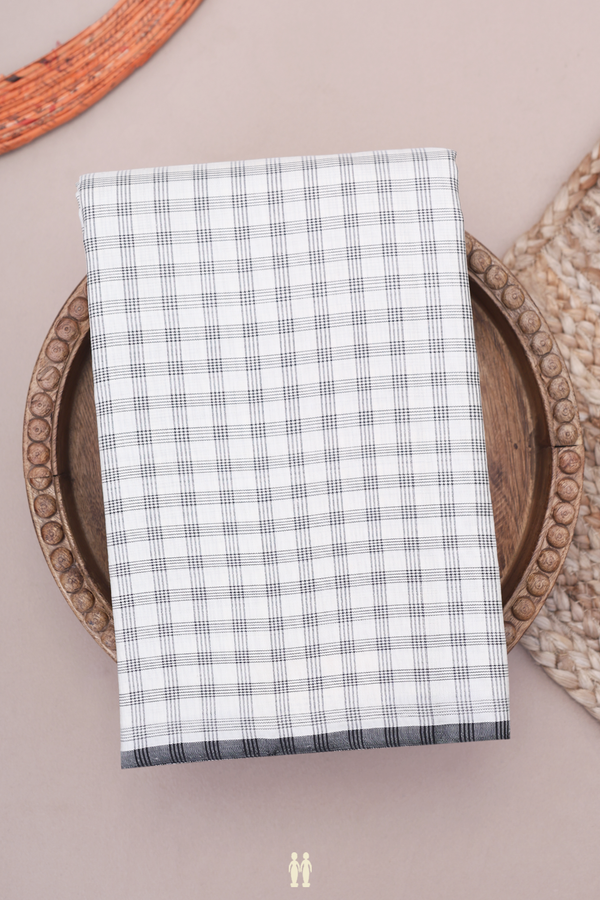Kanchipuram Silk Saree In White With Checks Design