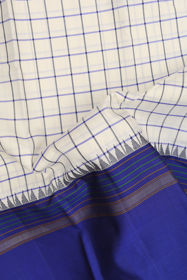 Kanchipuram Silk Saree In White With Checks Design