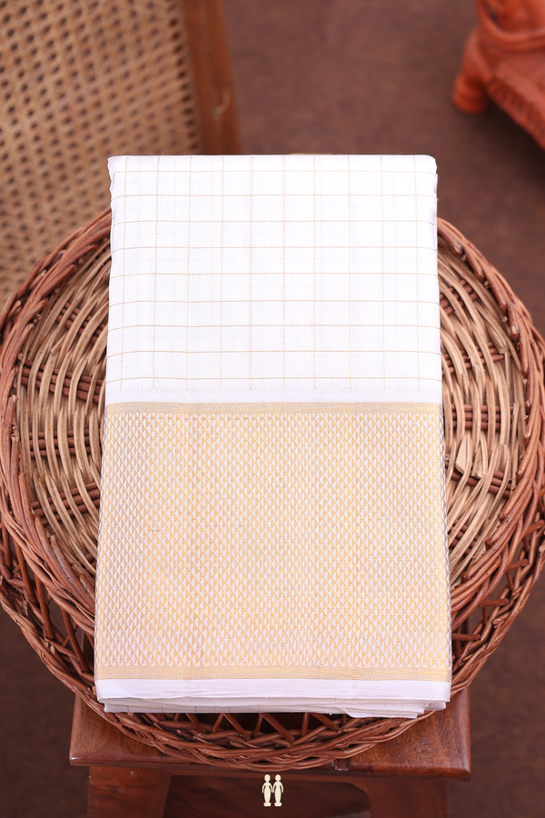 Kanchipuram Silk Saree In White With Checks Design