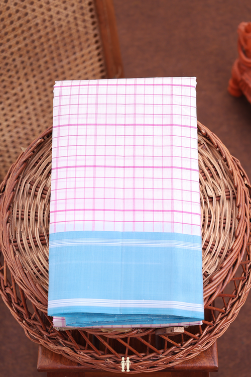 Kanchipuram Silk Saree In White With Checks Design