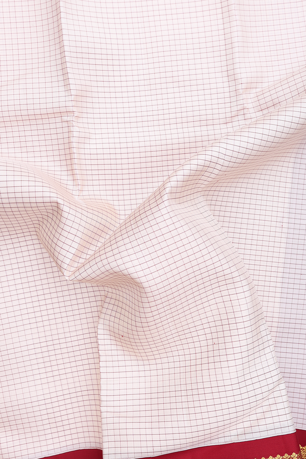 Kanchipuram Silk Saree In White With Checks Design