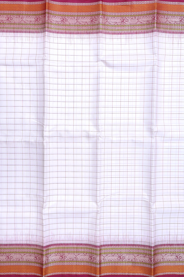 Kanchipuram Silk Saree In White With Checks Design