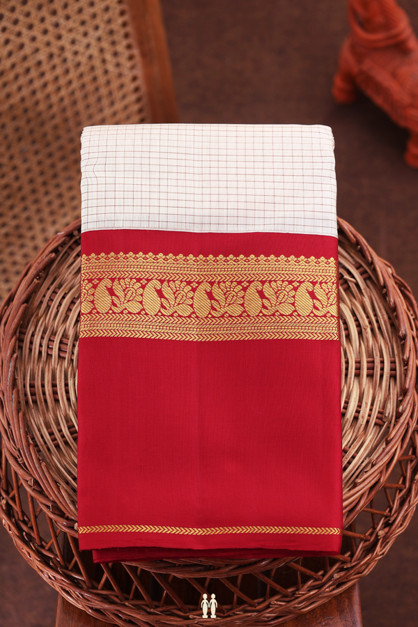 Kanchipuram Silk Saree In White With Checks Design
