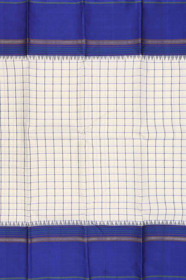 Kanchipuram Silk Saree In White With Checks Design