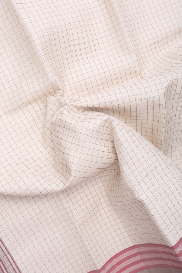 Kanchipuram Silk Saree In White With Checks Design