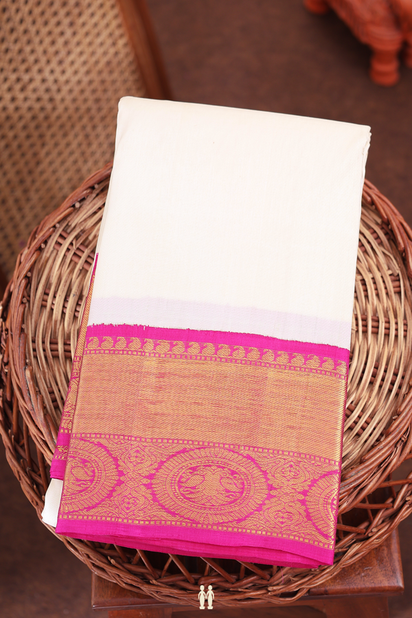 Kanchipuram Silk Saree In White With Contrast Korvai Border