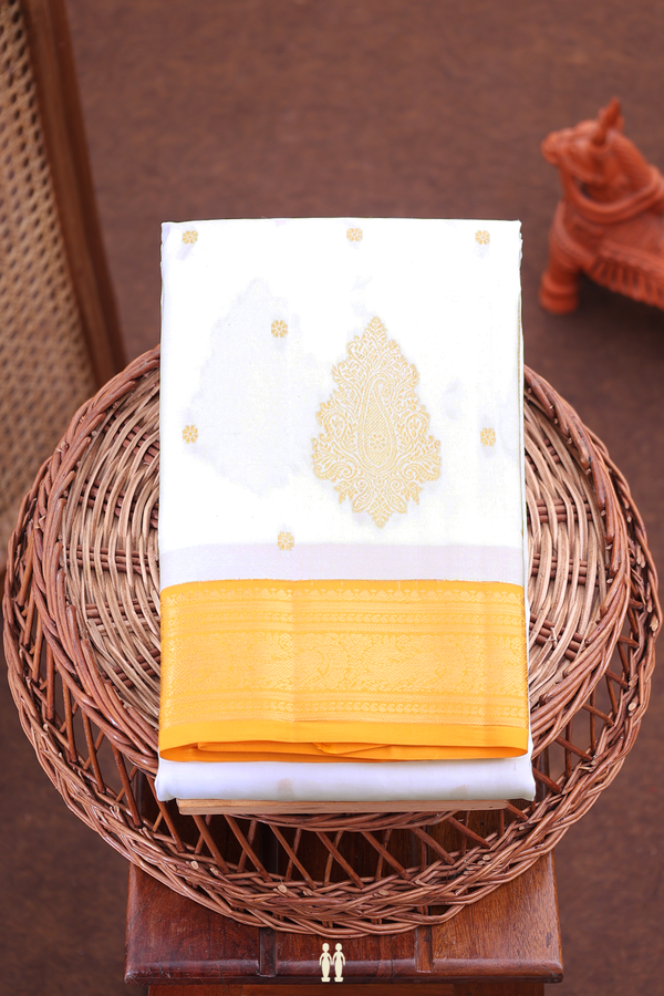 Kanchipuram Silk Saree In White With Floral Buttis