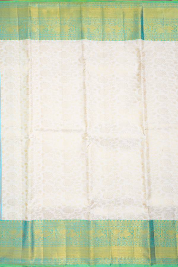 Kanchipuram Silk Saree In White With Floral Design