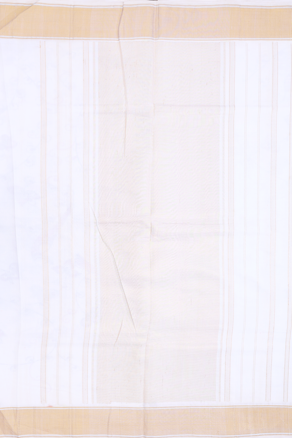 Kanchipuram Silk Saree In White With Floral Hand Painted