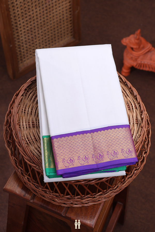 Kanchipuram Silk Saree In White With Ganga Jamuna Border