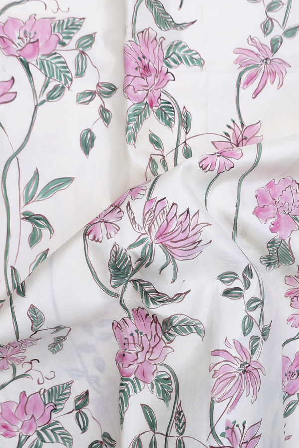 Kanchipuram Silk Saree In White With Hand Painted Design