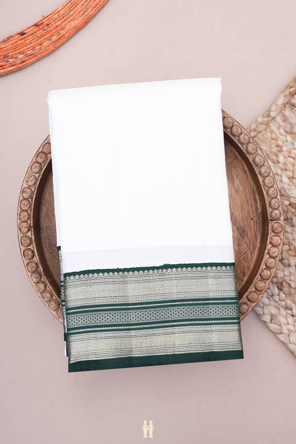 Kanchipuram Silk Saree In White With Korvai Border