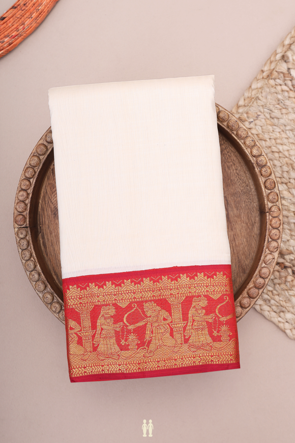 Kanchipuram Silk Saree In White With Korvai Border