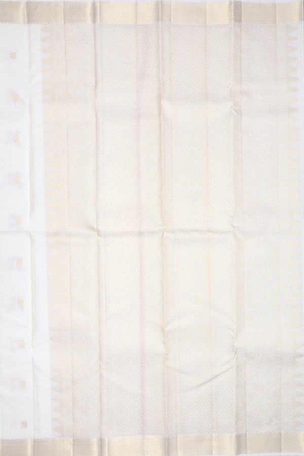 Kanchipuram Silk Saree In White With Peacock Chakram Buttas