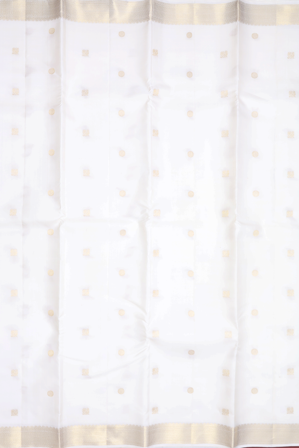 Kanchipuram Silk Saree In White With Peacock Chakram Buttas