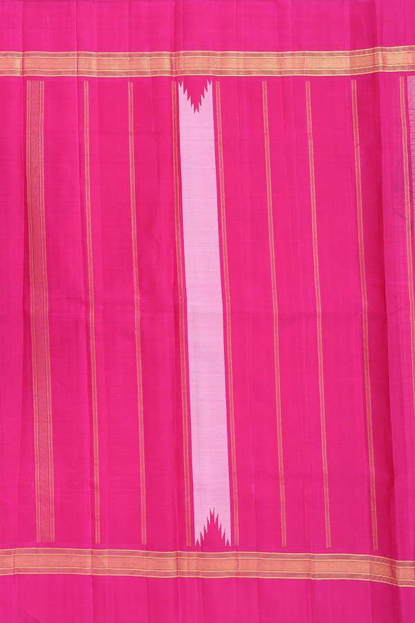 Kanchipuram Silk Saree In White With Peacock Hand Painted