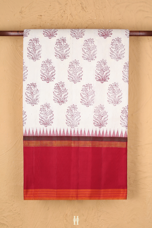 Kanchipuram Silk Saree In White With Printed Design