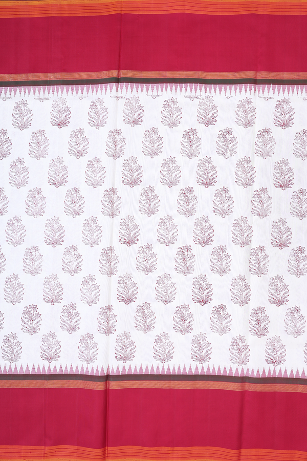 Kanchipuram Silk Saree In White With Printed Design