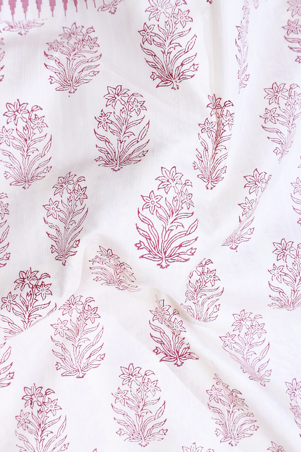 Kanchipuram Silk Saree In White With Printed Design