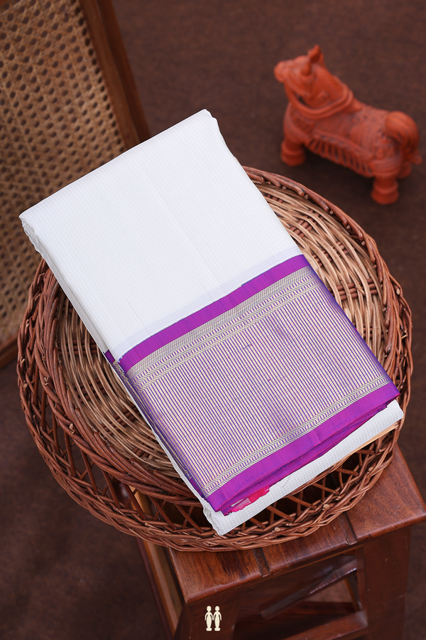 Kanchipuram Silk Saree In White With Stripes Design