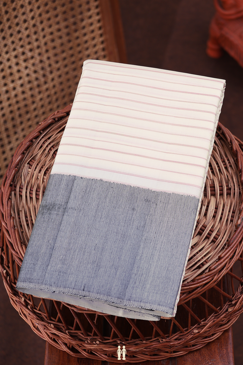 Kanchipuram Silk Saree In White With Stripes Design