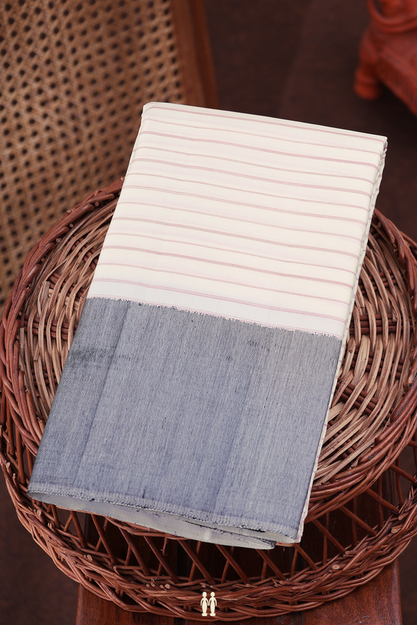 Kanchipuram Silk Saree In White With Stripes Design