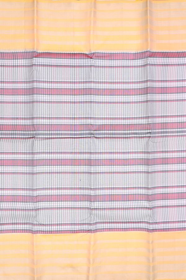 Kanchipuram Silk Saree In White With Stripes Design