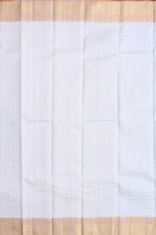 Kanchipuram Silk Saree In White With Stripes Design