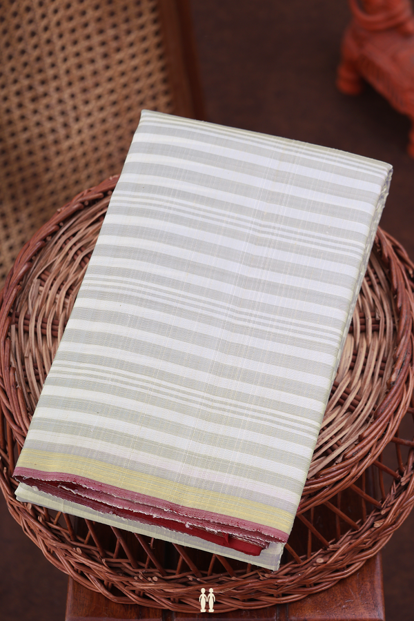 Kanchipuram Silk Saree In White With Stripes Design