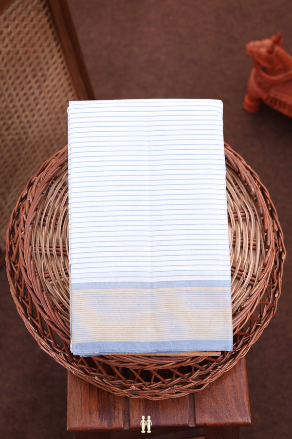 Kanchipuram Silk Saree In White With Stripes Design