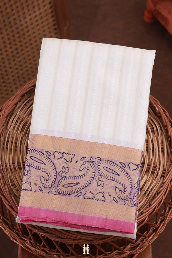 Kanchipuram Silk Saree In White With Stripes Design