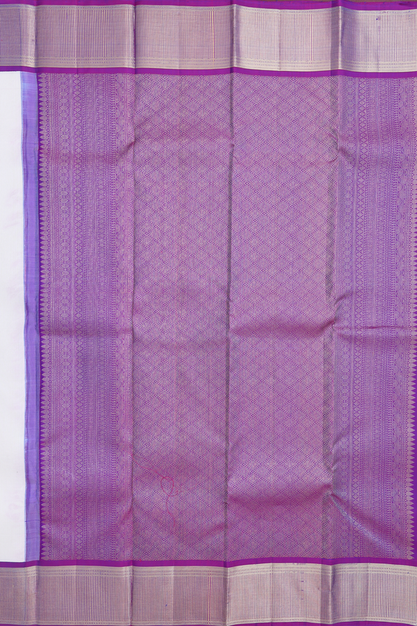 Kanchipuram Silk Saree In White With Stripes Design