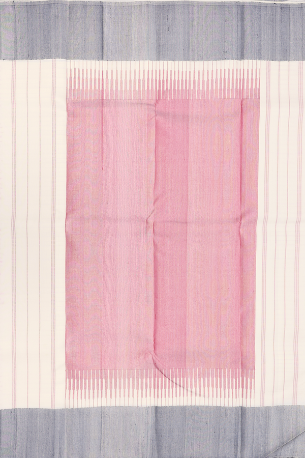 Kanchipuram Silk Saree In White With Stripes Design