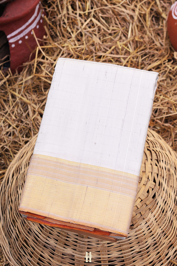 Kanchipuram Silk Saree In White With Stripes Design