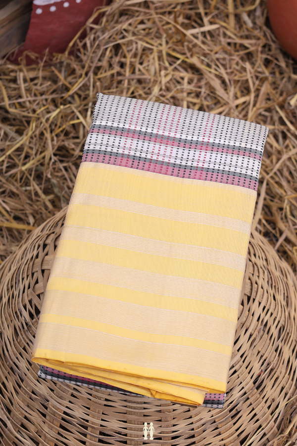 Kanchipuram Silk Saree In White With Stripes Design